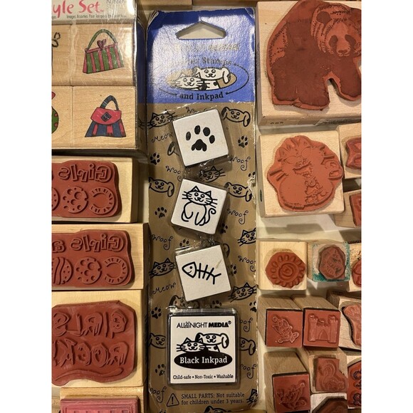 99+ Mixed Lot Wooden Block Ink Stamps Cats Christmas Fish Animals Arts Crafts - Picture 13 of 13
